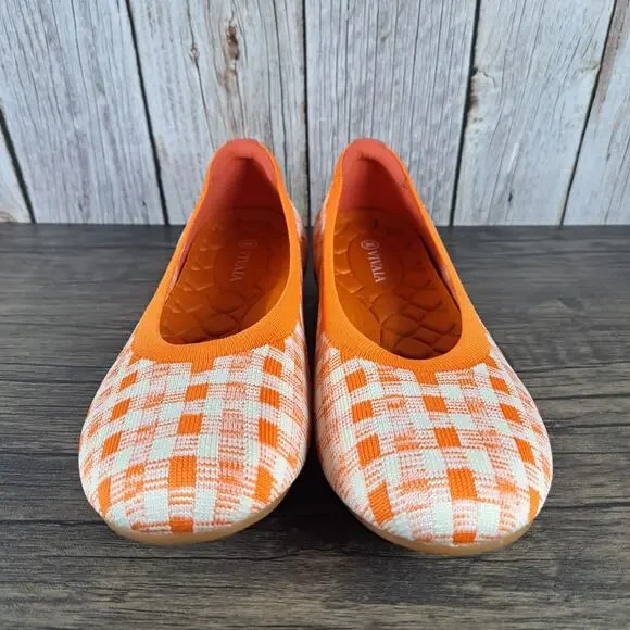 Vivaia Claire Round Toe Ballet Flats Women’s Sz 10.5 EU42 Citrus Orange Gingham - Picture 2 of 8